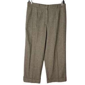 Nwot ZANELLA Pants 14 ITALY Brown Herringbone Wool?Wide/Straight High-Waist Cuff